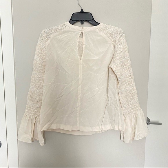 A.L.C. Sidra Blouse Ruched Smocked Cream Long Sleeve Top Size 2 - Picture 12 of 13
